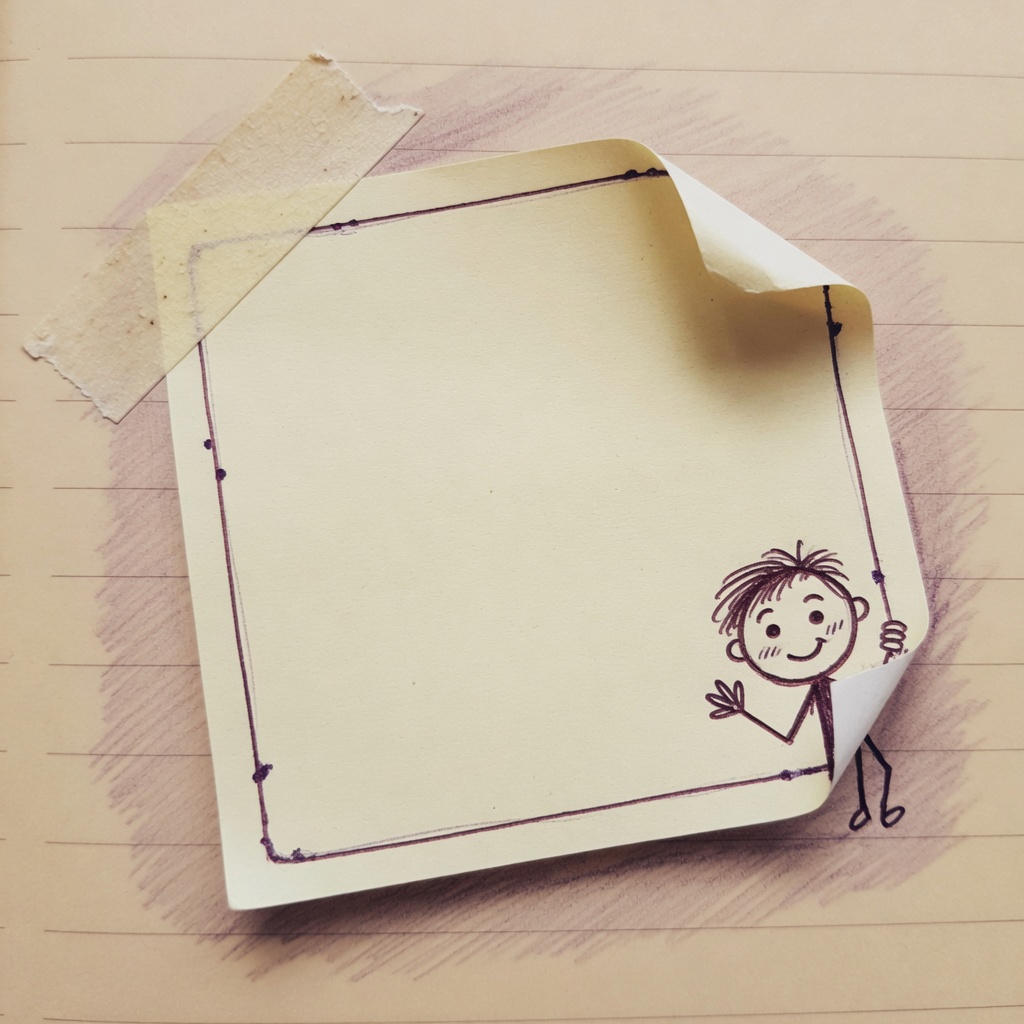 Blank sticky note doodle with a quiet stick figure for the membership note